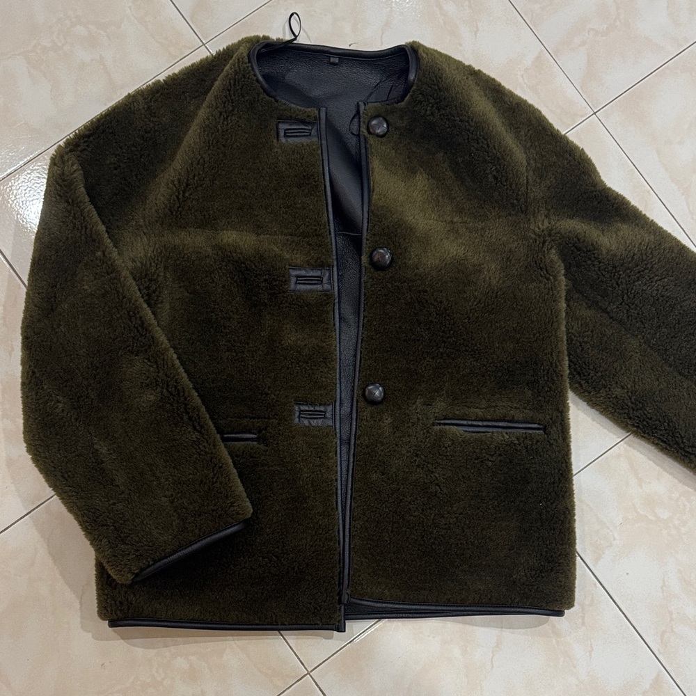 Mango Olive Green Faux Fur Jacket
